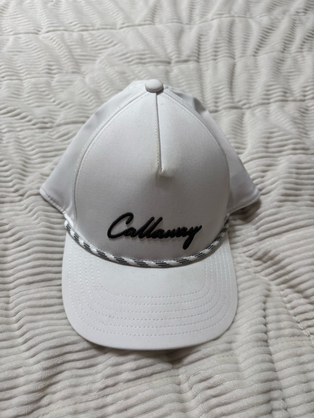 Callaway White Cap with Black Script and Rope Trim